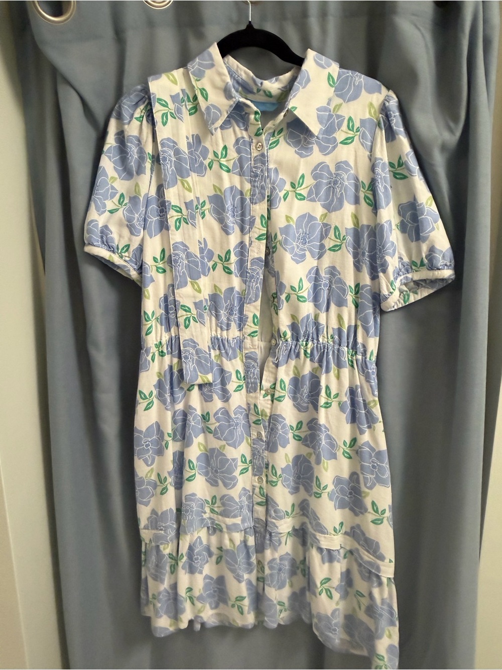 Draper James Blue Floral Button-Front belted Women’s linen blend dress